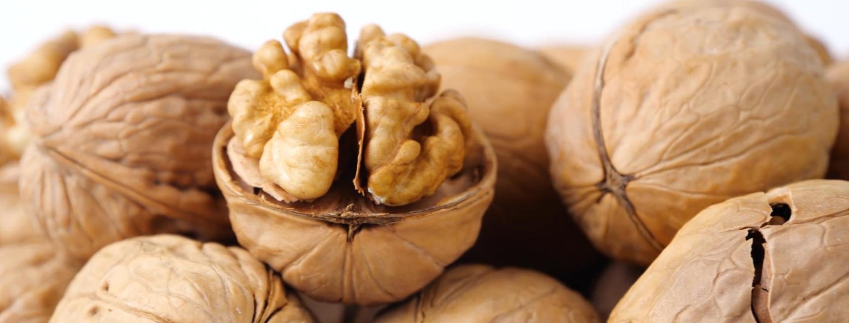 Infographic showing 10 key health benefits of walnuts with icons for heart, brain, and gut health