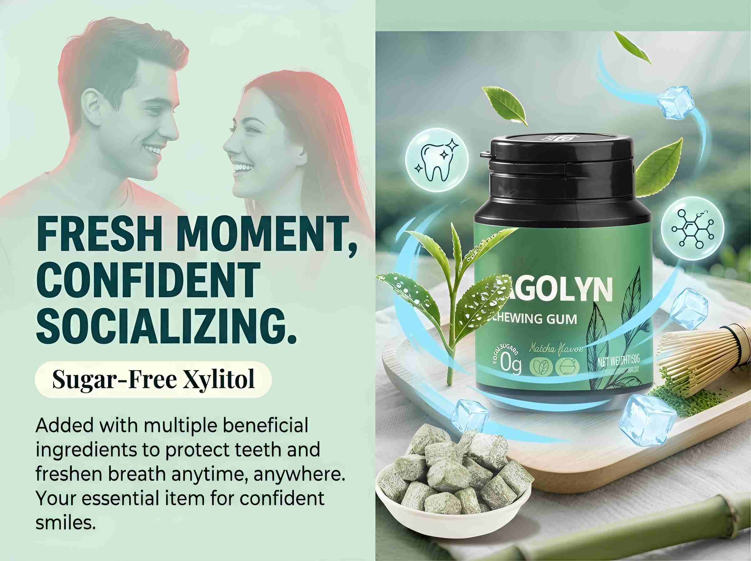 Sugar‑Free Xylitol gum with multiple beneficial ingredients – AGOLYN Mineralized chewing gum concept