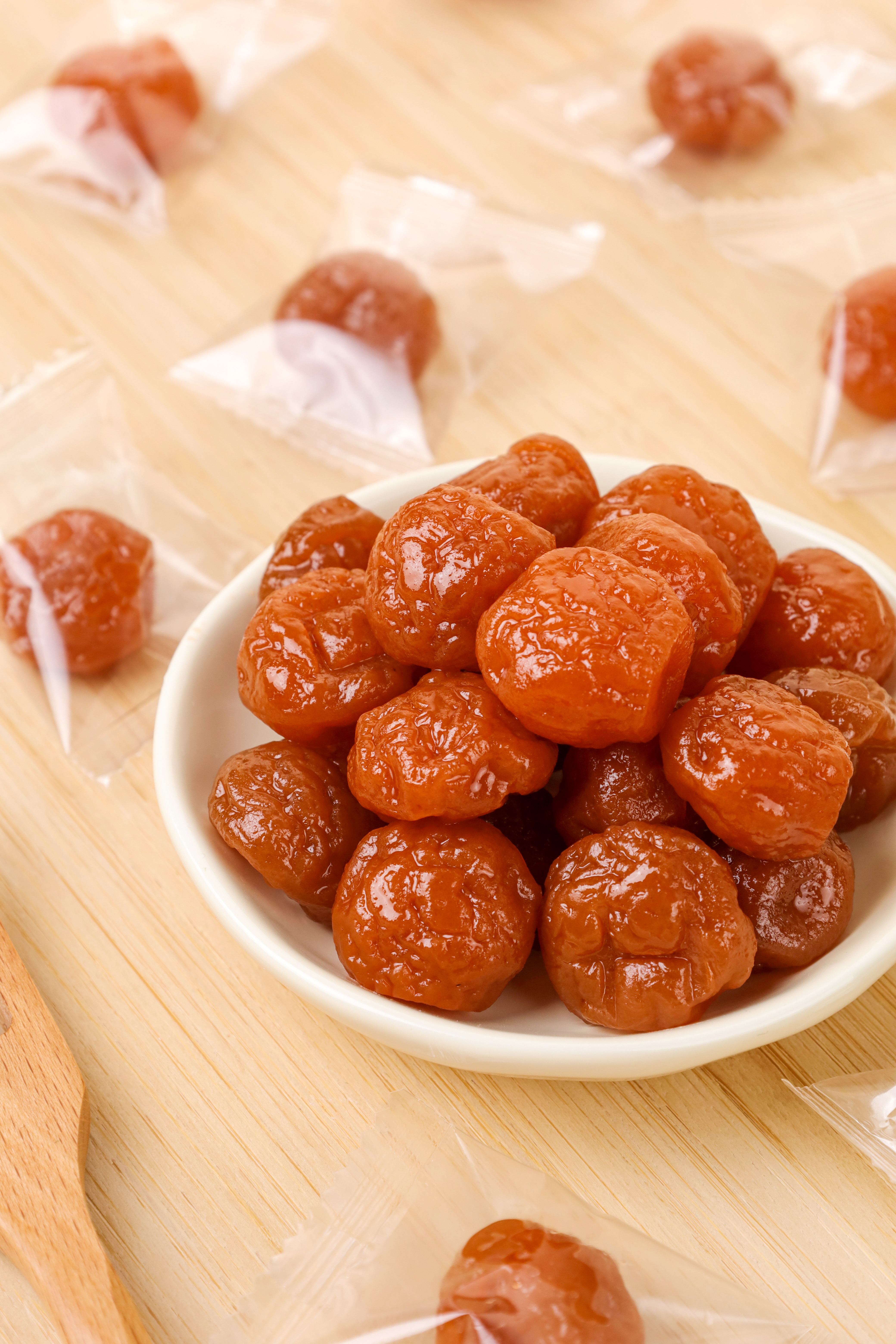 AGOLYN Dried Plum Candies in Bowl with Individual Wrappers - Bulk Display