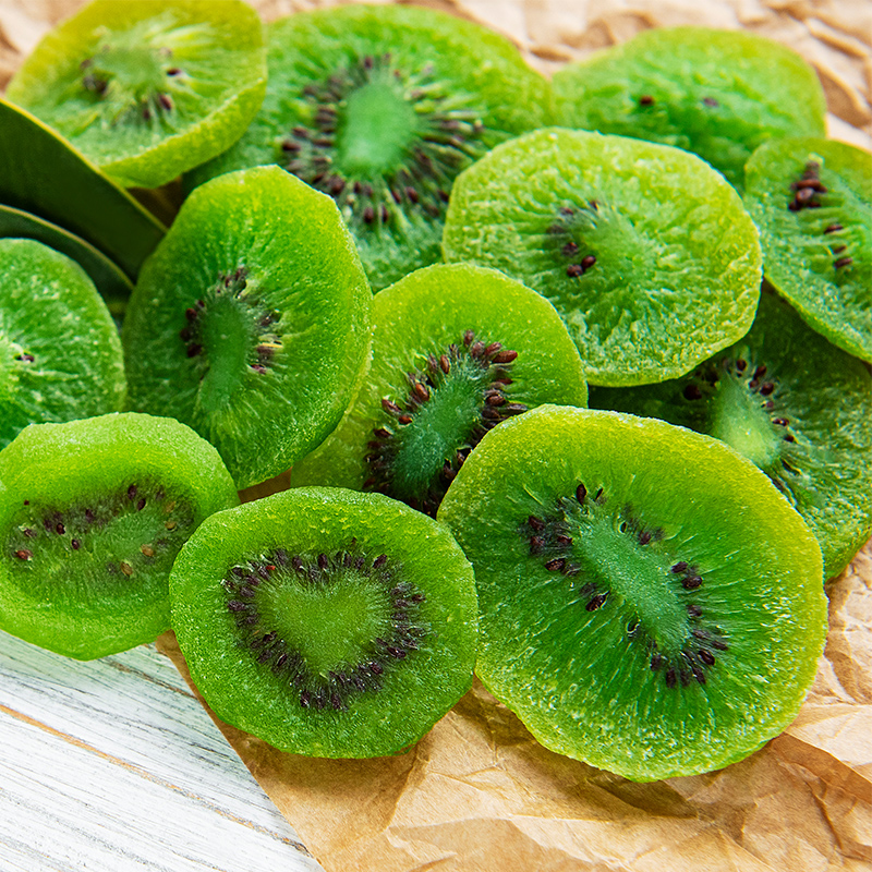 Dried kiwi slices close-up texture